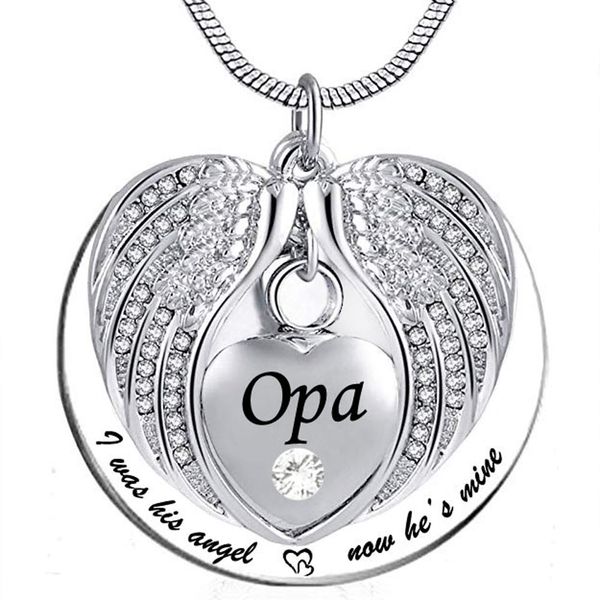 angel wing memorial keepsake ashes urn pendant birthstone crystal necklace, i used to be his angle, now he's mine -for opa, Silver
angel wing memorial keepsake ashes urn pendant birthstone crystal necklace, i used to be his angle, now he's mine -for opa, Silver