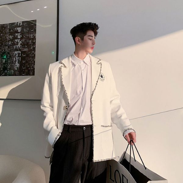 men women badge side splice preppy style casual suit blazer jacket male vintage fashion streetwear black white suit coat, White;black
men women badge side splice preppy style casual suit blazer jacket male vintage fashion streetwear black white suit coat, White;black