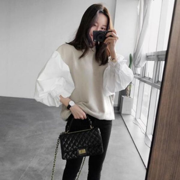 2020 autumn fashion new round neck lantern sleeve women's split joint short sweatshirt japan and south korea ah802, White
2020 autumn fashion new round neck lantern sleeve women's split joint short sweatshirt japan and south korea ah802, White