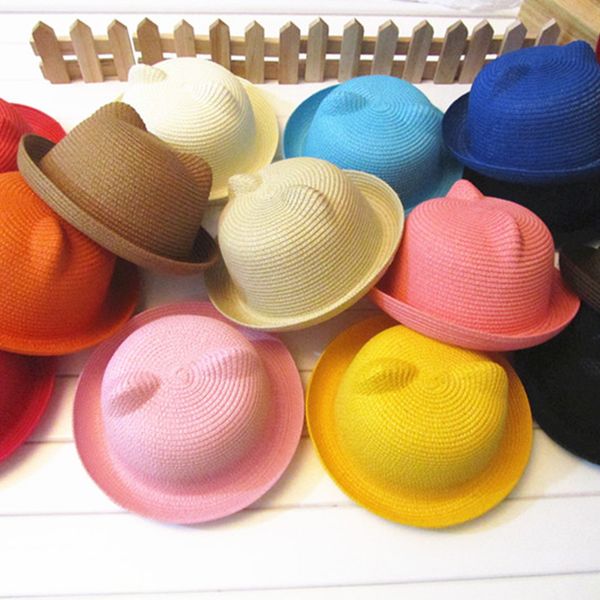 children straw hat cute summer cat ear decoration sun hats for kids girls boys solid beach cap panama, Yellow
children straw hat cute summer cat ear decoration sun hats for kids girls boys solid beach cap panama, Yellow