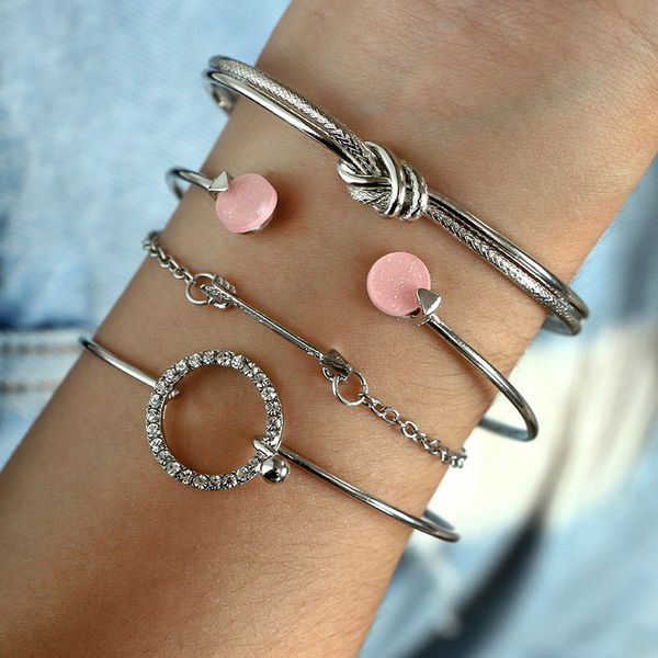 new 4pcs/set charm pink crystal open cuff bangles/bracelet set for women silver gold color arrow link chain knot twist bangle, Black
new 4pcs/set charm pink crystal open cuff bangles/bracelet set for women silver gold color arrow link chain knot twist bangle, Black
