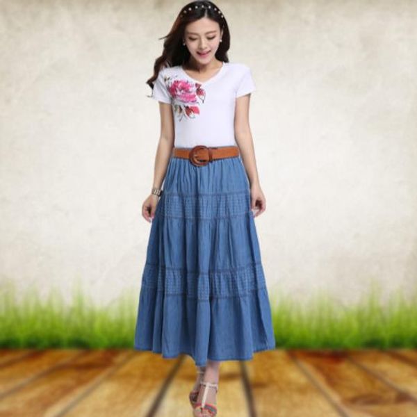 women summer denim skirts high waist plus size long skirt vintage solid color a-line jean skirt with belt 2020 dv992, Black
women summer denim skirts high waist plus size long skirt vintage solid color a-line jean skirt with belt 2020 dv992, Black