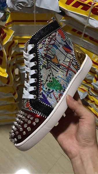 new sell men women luxury shoes red bottom sneakers high-print silver pik pik no limit rare studs rhinestones graffiti brand shoes, Black
new sell men women luxury shoes red bottom sneakers high-print silver pik pik no limit rare studs rhinestones graffiti brand shoes, Black
