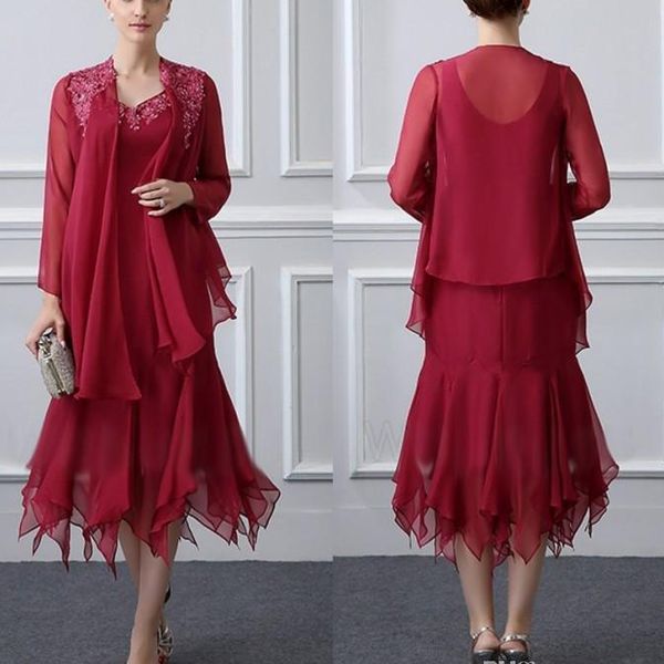 2019 элегантных женщин 2 шт бордовый шифон с кружевной аппликацией платье матери невесты плюс размер vestido madrina вечерние платья, Black;red 
2019 элегантных женщин 2 шт бордовый шифон с кружевной аппликацией платье матери невесты плюс размер vestido madrina вечерние платья, Black;red
