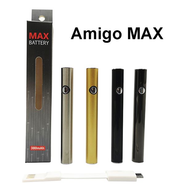 

Amigo Vape Pen Батарея 380mAh Макс Разогреть батареи Переменный Напряжение Bottom USB зарядное устройство E сигареты 510 Батарейки темы Упаковка коробка