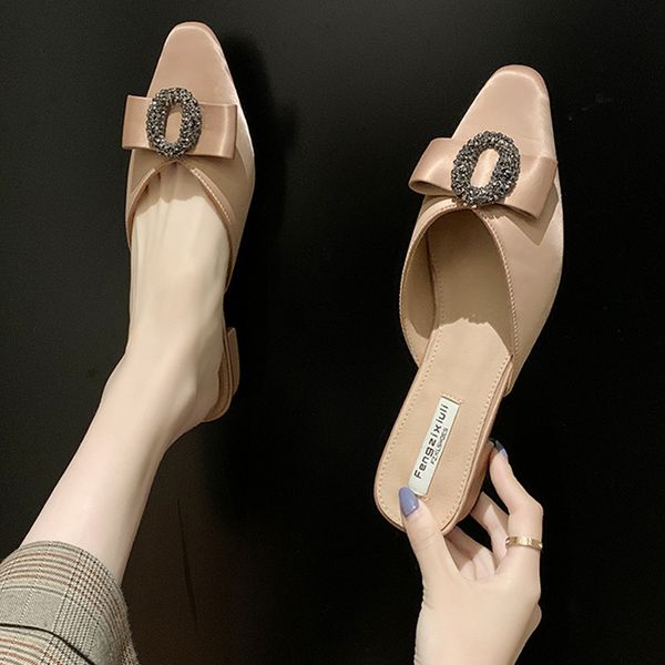 shoes woman 2020 woman's slippers cover toe shallow female mule luxury slides low loafers new flat mules designer pointed, Black