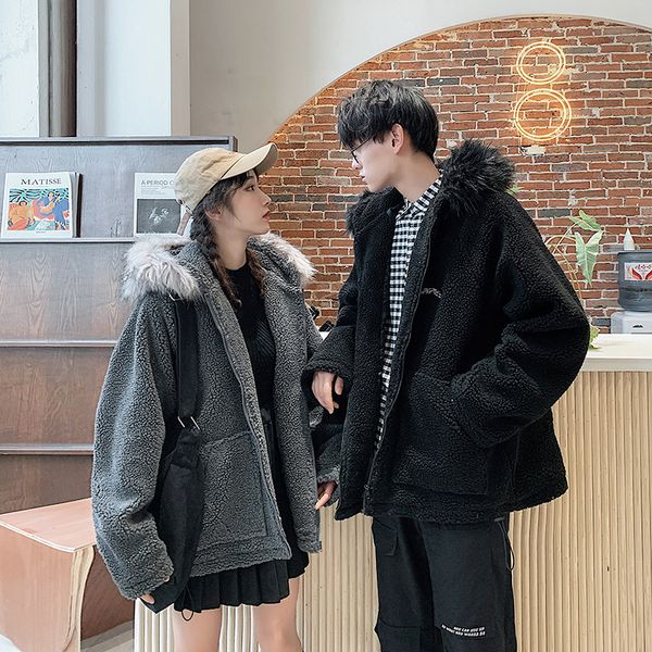 winter lambskin jacket men's warm fashion retro solid color casual fur collar hooded coat street wild loose cotton male clothes, Black
winter lambskin jacket men's warm fashion retro solid color casual fur collar hooded coat street wild loose cotton male clothes, Black