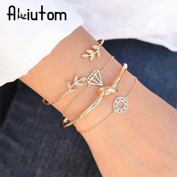 aliutom 4 pcs/ set bohemian leaves knot round chain opening gold bracelet set women fashion apparel jewelry valentines day gift, Black
aliutom 4 pcs/ set bohemian leaves knot round chain opening gold bracelet set women fashion apparel jewelry valentines day gift, Black