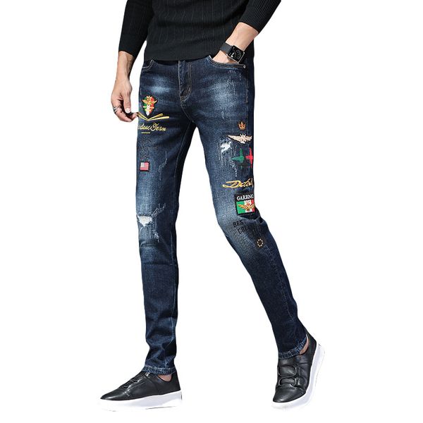 korean version of the influx of men slim-fit jeans tmall same paragraph big stretch jeans new mens feet hole embroidered, Blue
korean version of the influx of men slim-fit jeans tmall same paragraph big stretch jeans new mens feet hole embroidered, Blue
