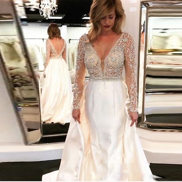 modern a line beading backless wedding dresses v neck long sleeve satin wedding gown sweep train puffy country bridal dress, White
modern a line beading backless wedding dresses v neck long sleeve satin wedding gown sweep train puffy country bridal dress, White