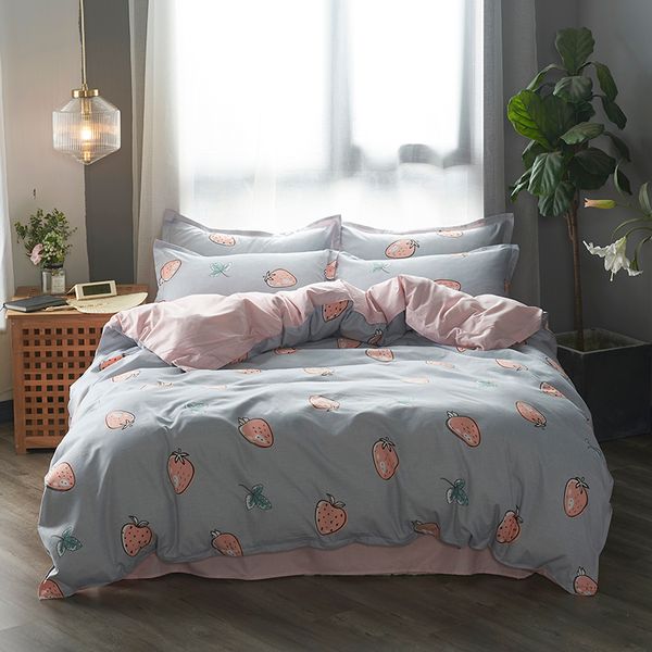 pink strawberry bedding set soft quilt cover pillowcase warm soft home bedroom twin full king duvet cover sets bedclothes