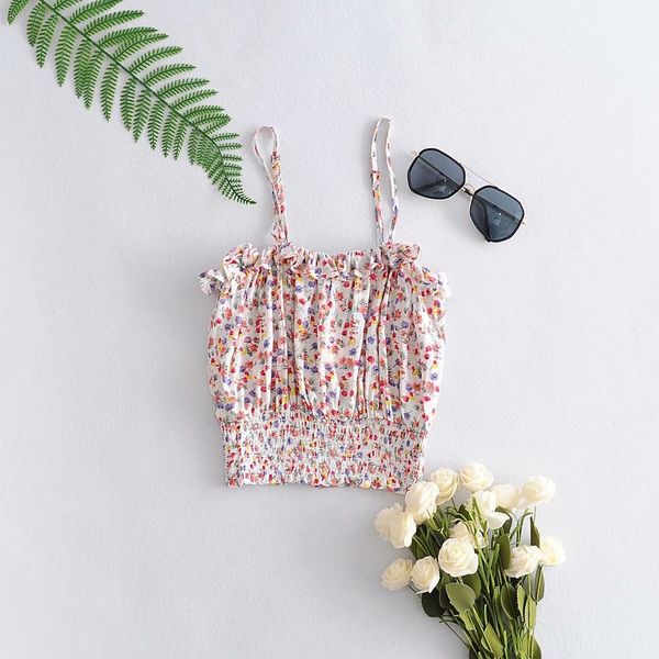 dw-87232 european and american women's wholesale 2020 summer new slim sweet fold small floral sling top, White
dw-87232 european and american women's wholesale 2020 summer new slim sweet fold small floral sling top, White