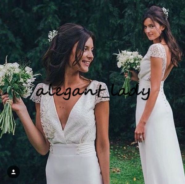 bohemian beach simple wedding dresses 2019 v-neck short sleeve full length bridal wedding gown laure de sagazan, White
bohemian beach simple wedding dresses 2019 v-neck short sleeve full length bridal wedding gown laure de sagazan, White