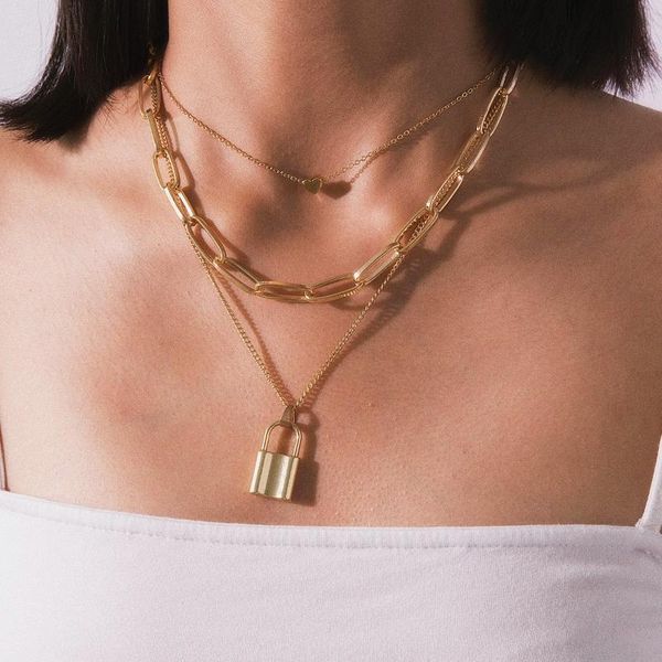 vintage metal gold multi-layer lock love necklace ladies jewelry gift padlock heart chain necklace collier couple jewelry, Silver
vintage metal gold multi-layer lock love necklace ladies jewelry gift padlock heart chain necklace collier couple jewelry, Silver