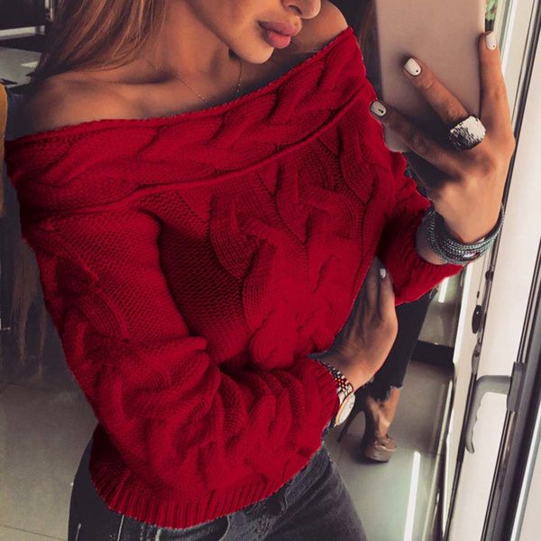 sweaters women winter sweater pullovers solid color off shoulder long sleeve knitted sweater women's pullover sweaters, White;black
sweaters women winter sweater pullovers solid color off shoulder long sleeve knitted sweater women's pullover sweaters, White;black