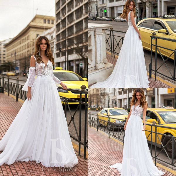 2019 bohemian wedding dresses v neck detachable sleeves lace sweep train beach boho garden bridal gowns backless robe de mariée plus size, White
2019 bohemian wedding dresses v neck detachable sleeves lace sweep train beach boho garden bridal gowns backless robe de mariée plus size, White