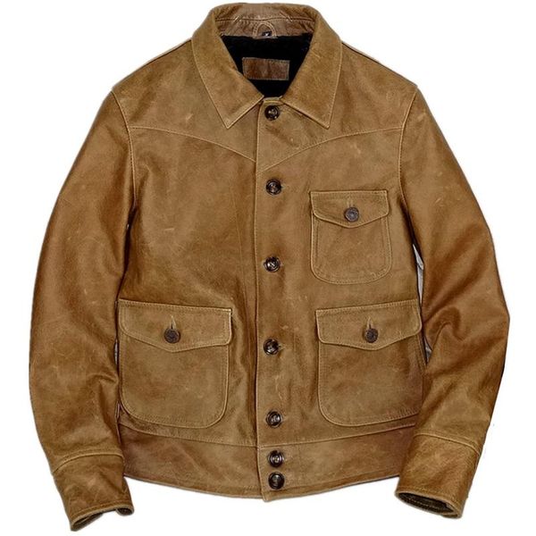 american vintage oil wax cowhide leather denim leather a mei ka ji motorcycle men's jacket, Black
american vintage oil wax cowhide leather denim leather a mei ka ji motorcycle men's jacket, Black