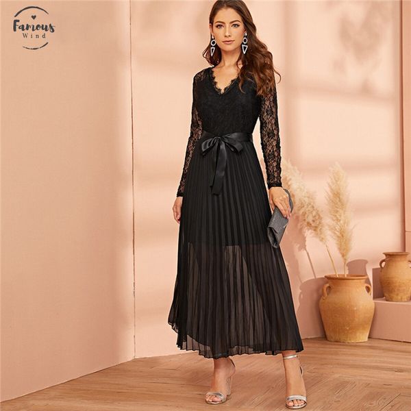 black lace panel plisse hem belted sheer dress women autumn v neck fit and flare high waist party long dresses, Black;gray
black lace panel plisse hem belted sheer dress women autumn v neck fit and flare high waist party long dresses, Black;gray