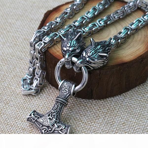 men stainless steel necklace viking wolf head with thor's hammer mjolnir pendant norse talisman ethnic jewelry, Silver
men stainless steel necklace viking wolf head with thor's hammer mjolnir pendant norse talisman ethnic jewelry, Silver