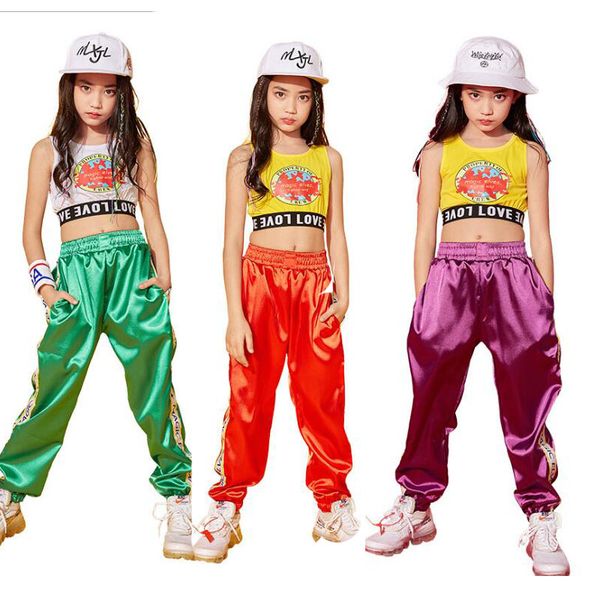 

kids hip hop clothing clothes dance costume for girls cropped vest shirt jogger pants jazz ballroom dancing streetwear, Black;red