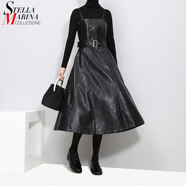 new 2019 autumn winter women faux leather black midi sleeveless pu dress belt a-line spaghetti strap elegant dresses 3014, Black;gray
new 2019 autumn winter women faux leather black midi sleeveless pu dress belt a-line spaghetti strap elegant dresses 3014, Black;gray