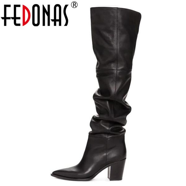 fedonas 2019 spring autumn new fashion punk pointed toe square heels women over the knee boots genuine leather party shoes woman, Black
fedonas 2019 spring autumn new fashion punk pointed toe square heels women over the knee boots genuine leather party shoes woman, Black