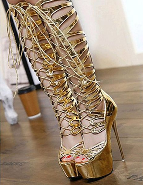 golden shiny leather petaloid cut out lace up sandals boots woman platform thin high heels knee boots summer stage dance shoes, Black
golden shiny leather petaloid cut out lace up sandals boots woman platform thin high heels knee boots summer stage dance shoes, Black