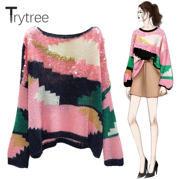 trytree 2019 autumn women sweater casual o-neck sequined colors geometric pullovers fashion computer knitted loose sweater, White;black
trytree 2019 autumn women sweater casual o-neck sequined colors geometric pullovers fashion computer knitted loose sweater, White;black