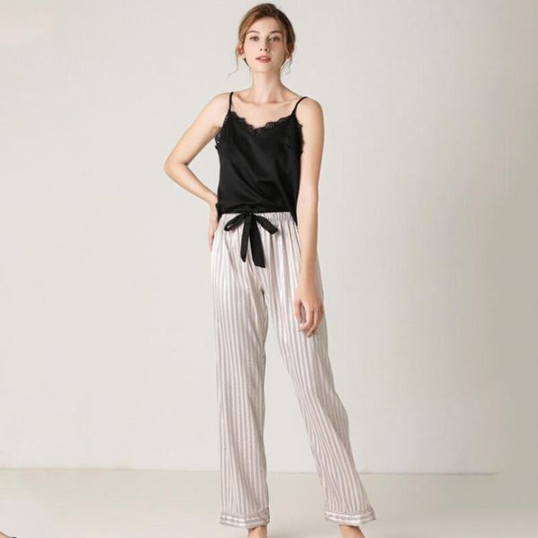 new summer lace v-neck stripe suspenders slacks pajama women sets sleepwear pijamas mujer pyjamas female, Black;red
new summer lace v-neck stripe suspenders slacks pajama women sets sleepwear pijamas mujer pyjamas female, Black;red