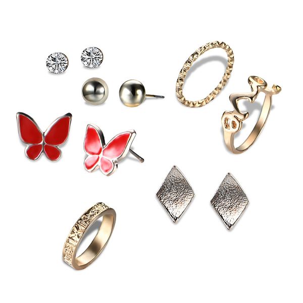 vintage fashion jewelry suit rings earrings set for woman butterfly stud earrings crystal circle earbob gold color rings for wom, Silver
vintage fashion jewelry suit rings earrings set for woman butterfly stud earrings crystal circle earbob gold color rings for wom, Silver