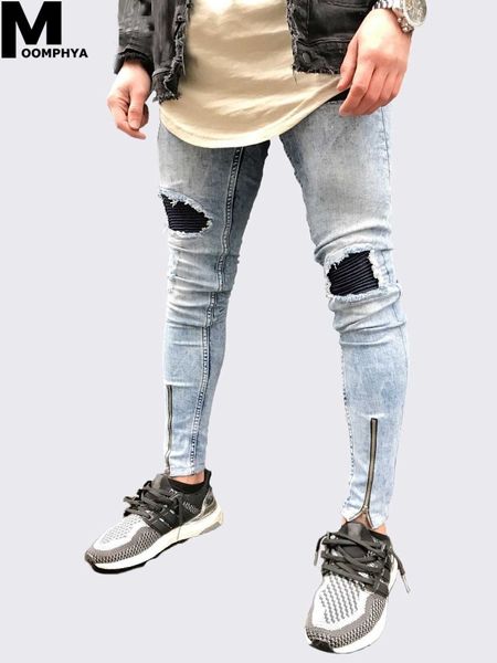 2019 new men ripped holes jeans zipper slim fit skinny biker jeans blue with black pleated patchwork hip hop men
2019 new men ripped holes jeans zipper slim fit skinny biker jeans blue with black pleated patchwork hip hop men