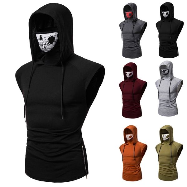 men's sleeveless hooded sports cotton t-shirt with skull mask super stretch fitness hoodies casual gymnasium active workout vests pullo, White;black
men's sleeveless hooded sports cotton t-shirt with skull mask super stretch fitness hoodies casual gymnasium active workout vests pullo, White;black