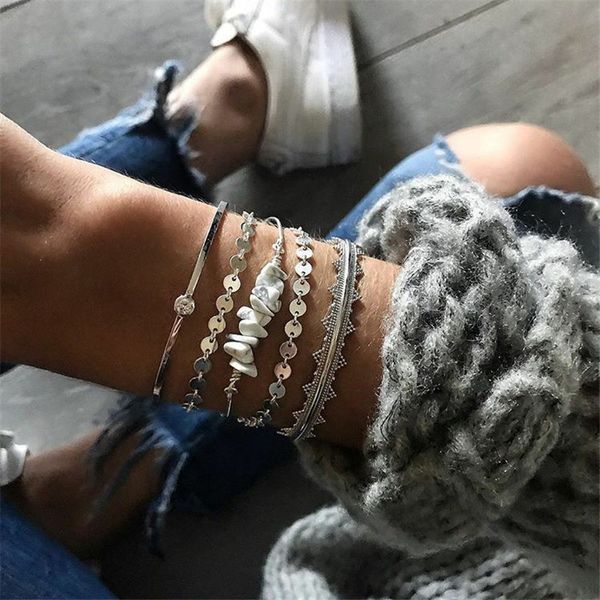 5 pcs/set silver sequin chain bracelets for women bohemian geometric cuff bangle irregular stone charm bracelet jewelry, White
5 pcs/set silver sequin chain bracelets for women bohemian geometric cuff bangle irregular stone charm bracelet jewelry, White