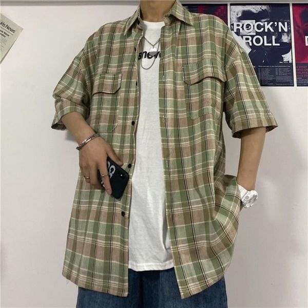 summer plaid shirt men's fashion retro cotton casual shirt men streetwear wild loose korean short sleeve shirts mens -xl, White;black
summer plaid shirt men's fashion retro cotton casual shirt men streetwear wild loose korean short sleeve shirts mens -xl, White;black