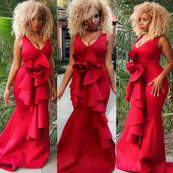 elegant v neck south african mermaid evening dresses ruffles sash long prom gowns vestidos de festa, Black;red
elegant v neck south african mermaid evening dresses ruffles sash long prom gowns vestidos de festa, Black;red