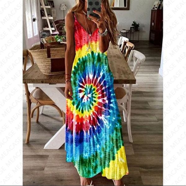 women summer maxi dress designer rainbow tie dye whirlpool dress sleeveless adjustable strap dresses overall beach long dress d7104, White
women summer maxi dress designer rainbow tie dye whirlpool dress sleeveless adjustable strap dresses overall beach long dress d7104, White