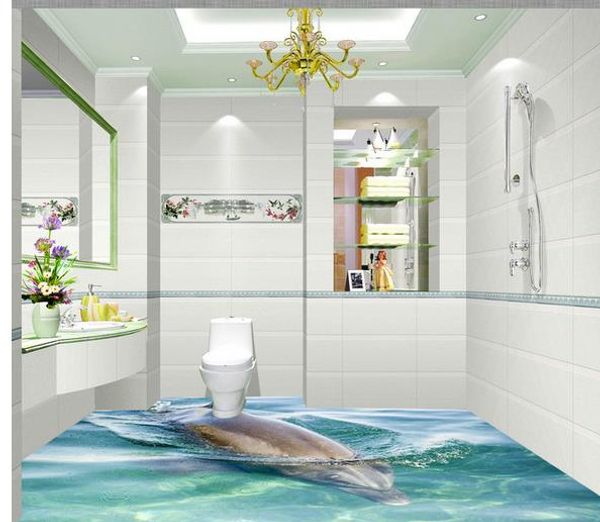 3d dolphin bathroom floor tile waterproof wallpaper for bathroom wall