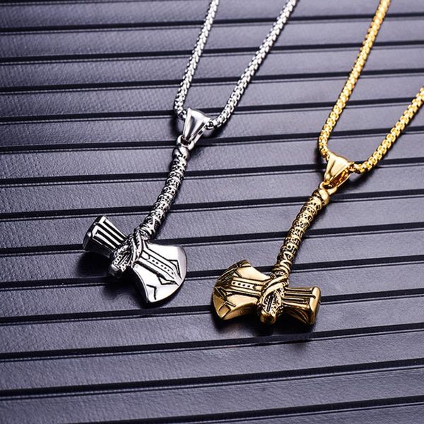 stainless steel gold axe pendant necklace viking nordic myth thor jewelry necklaces charm for men, Silver
stainless steel gold axe pendant necklace viking nordic myth thor jewelry necklaces charm for men, Silver
