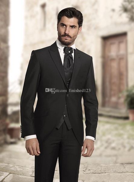 one button black groom tuxedos peak lapel men suits 3 pieces wedding/prom/dinner blazer (jacket+pants+vest+tie) w506, Black;gray
one button black groom tuxedos peak lapel men suits 3 pieces wedding/prom/dinner blazer (jacket+pants+vest+tie) w506, Black;gray