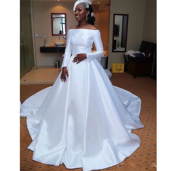 white boat neck full sleeve satin wedding dresses plus size african church wedding gown long train bridal dress robe de mariee
white boat neck full sleeve satin wedding dresses plus size african church wedding gown long train bridal dress robe de mariee