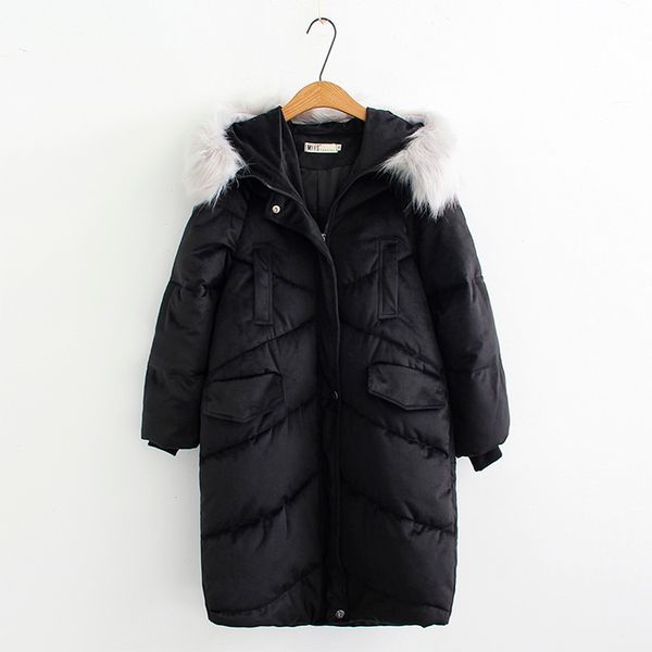 women's large size thick long hair large fur collar down jacket, Black 
women's large size thick long hair large fur collar down jacket, Black