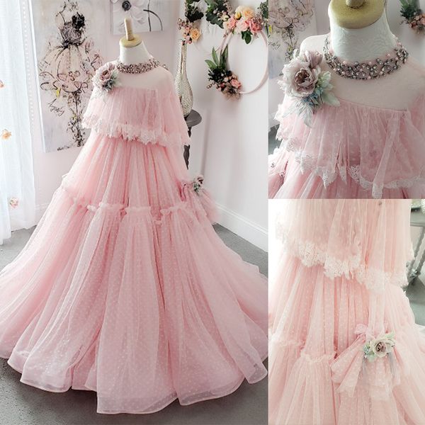 pink flower girl dresses sheer high-neck long sleeve appliqued beaded hand made flower tiered girl pageant gown sweep train birthday gown, White;blue
pink flower girl dresses sheer high-neck long sleeve appliqued beaded hand made flower tiered girl pageant gown sweep train birthday gown, White;blue