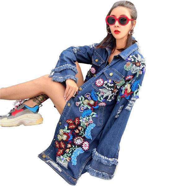 women denim jacket floral frayed distress jean trench coat casual long sleeve lady cardigan outwear overcoat femal, Black;brown
women denim jacket floral frayed distress jean trench coat casual long sleeve lady cardigan outwear overcoat femal, Black;brown