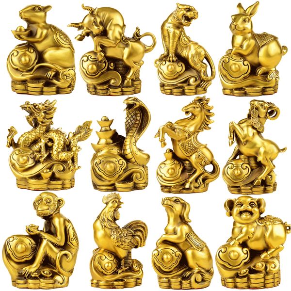 

fengshui handmade chinese zodiac animals sheep dragon tiger dog rabbit horse monkey pig rooster snake rat ox collectible statue
