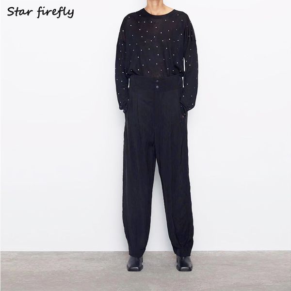 star firefly casual loose round neck large size knitwear women 2019 autumn rivet long sleeve straight pullover sweater, White;black
star firefly casual loose round neck large size knitwear women 2019 autumn rivet long sleeve straight pullover sweater, White;black