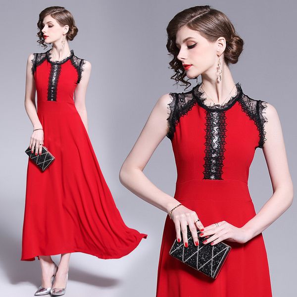 xhkld formal dress women elegant 2020 catwalk sleeveless vintage red lace joint dresses women summer party dresses casual, Black;gray
xhkld formal dress women elegant 2020 catwalk sleeveless vintage red lace joint dresses women summer party dresses casual, Black;gray