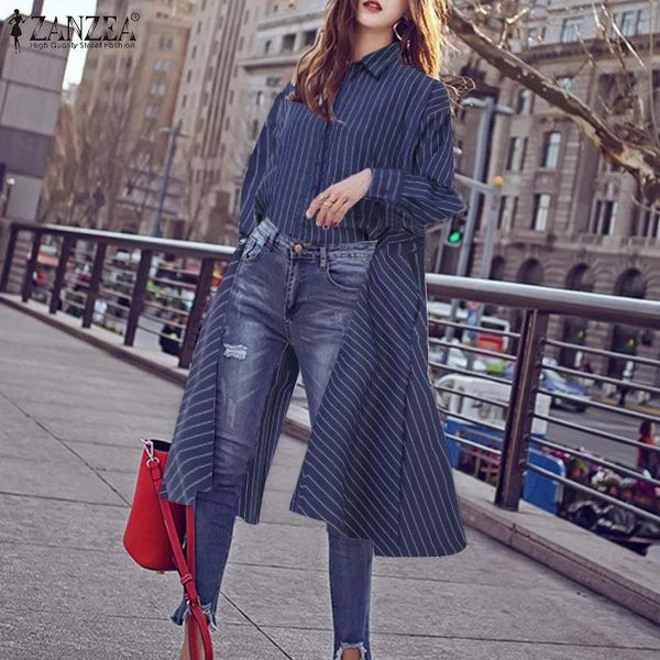 2020 spring summer long for women zanzea irregular hem shirts turn down collar striped blouses buttons down tunic blusas, White
2020 spring summer long for women zanzea irregular hem shirts turn down collar striped blouses buttons down tunic blusas, White