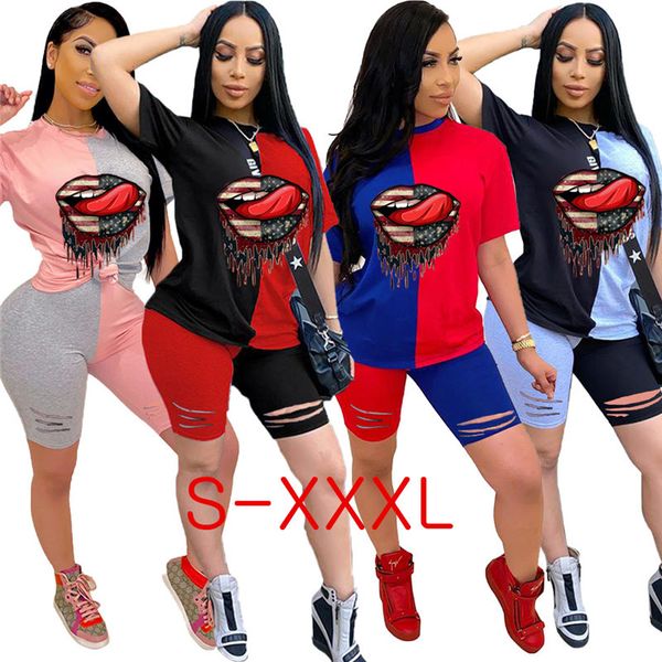 women tracksuit patchwork color hole lips designer two piece set outfits short sleeves t shirt shorts summer casual sport suit 4 color d7101, Gray
women tracksuit patchwork color hole lips designer two piece set outfits short sleeves t shirt shorts summer casual sport suit 4 color d7101, Gray