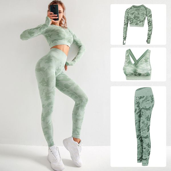aprilgrass women 3 pcs yoga set seamless leggings gym sportwear fitness workout set bra shirts pants camouflage suit high stretch slim suit, Gray
aprilgrass women 3 pcs yoga set seamless leggings gym sportwear fitness workout set bra shirts pants camouflage suit high stretch slim suit, Gray