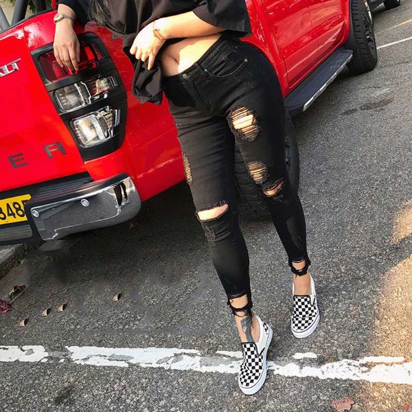 distressed jeans women pencil pants trousers ladies stretchy skinny jeans female mid waist pants with holes, Blue
distressed jeans women pencil pants trousers ladies stretchy skinny jeans female mid waist pants with holes, Blue